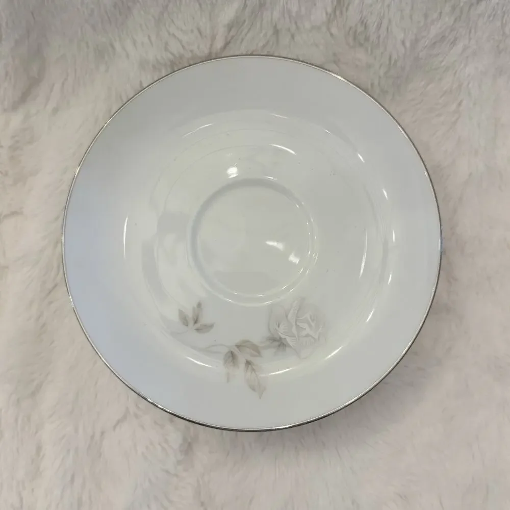 5 Noritake Rosay Flat Saucers 6216 White Rose Platinum Trim EUC